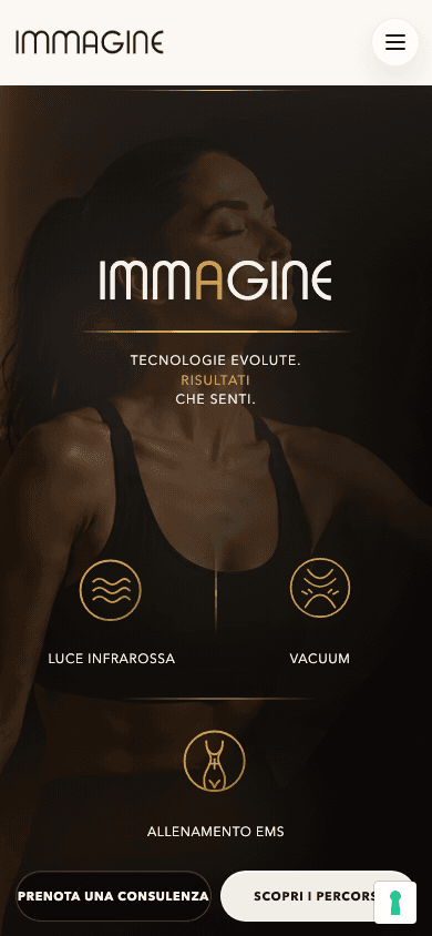 Мобільна головна сторінка IMMAGINE з меню й записом на консультацію